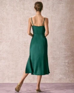 The Green Cowl Neck Side Split Midi Dress 13 The Green Cowl Neck Side Split Midi Dress -Deals Dress N Swimwear Store the satin cowl neck side split dress dresses m8y2li