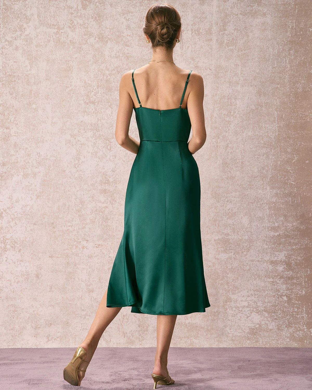 The Green Cowl Neck Side Split Midi Dress 6 The Green Cowl Neck Side Split Midi Dress - Image 6