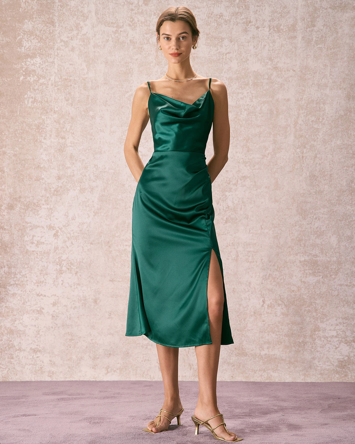 The Green Cowl Neck Side Split Midi Dress 5 The Green Cowl Neck Side Split Midi Dress - Image 5