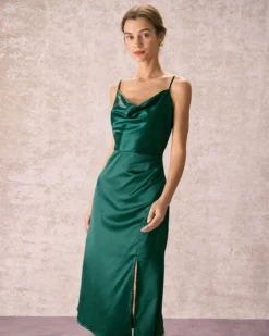 The Green Cowl Neck Side Split Midi Dress 10 The Green Cowl Neck Side Split Midi Dress -Deals Dress N Swimwear Store the satin cowl neck side split dress dresses u6gv5r