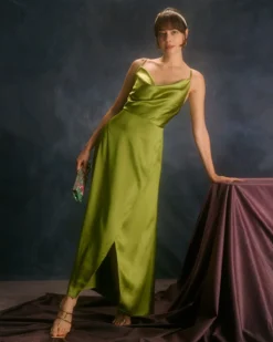 The Green Cowl Neck Split Satin Maxi Dress 8 The Green Cowl Neck Split Satin Maxi Dress -Deals Dress N Swimwear Store the satin cowl neck side split dress green dresses u3lzr1
