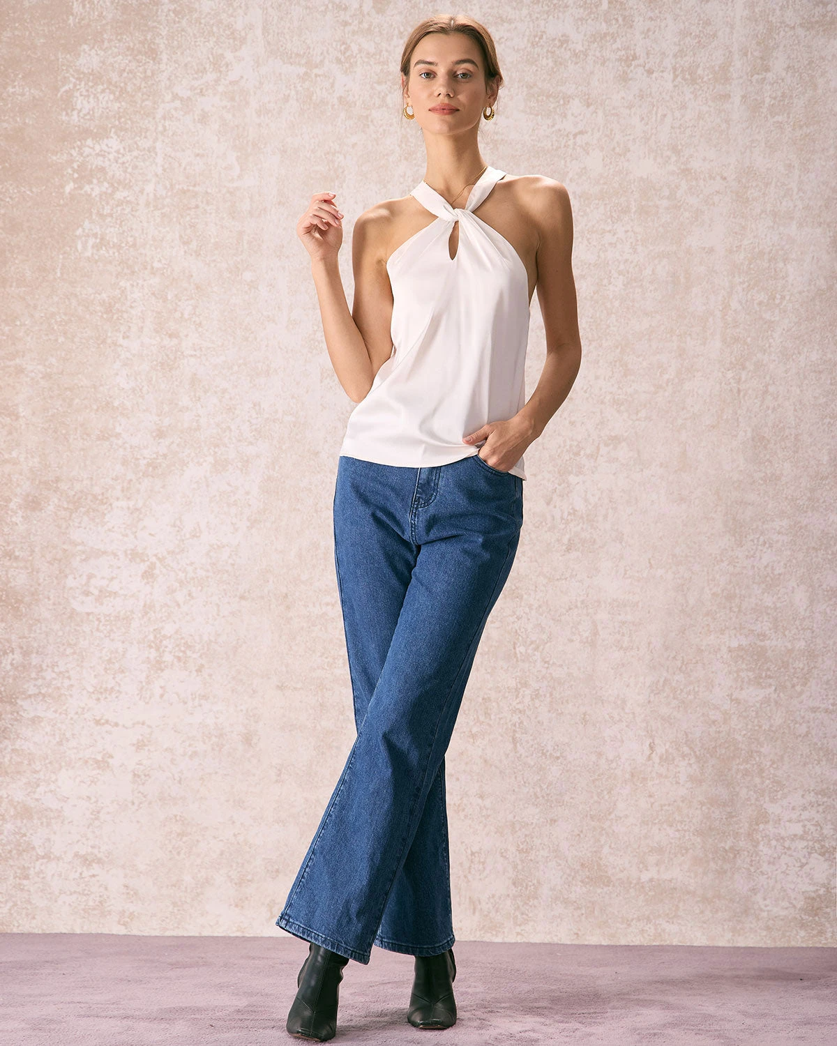 The Beige Halter Cut Out Satin Cami Top 3 The Beige Halter Cut Out Satin Cami Top - Image 3