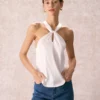 The Beige Halter Cut Out Satin Cami Top