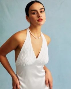 The White Halter Spliced Ruched Satin Midi Dress 10 The White Halter Spliced Ruched Satin Midi Dress -Deals Dress N Swimwear Store the satin halter midi dress dresses gqvoqr 843202