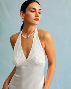 The White Halter Spliced Ruched Satin Midi Dress 9 The White Halter Spliced Ruched Satin Midi Dress -Deals Dress N Swimwear Store the satin halter midi dress dresses uyraai 648271