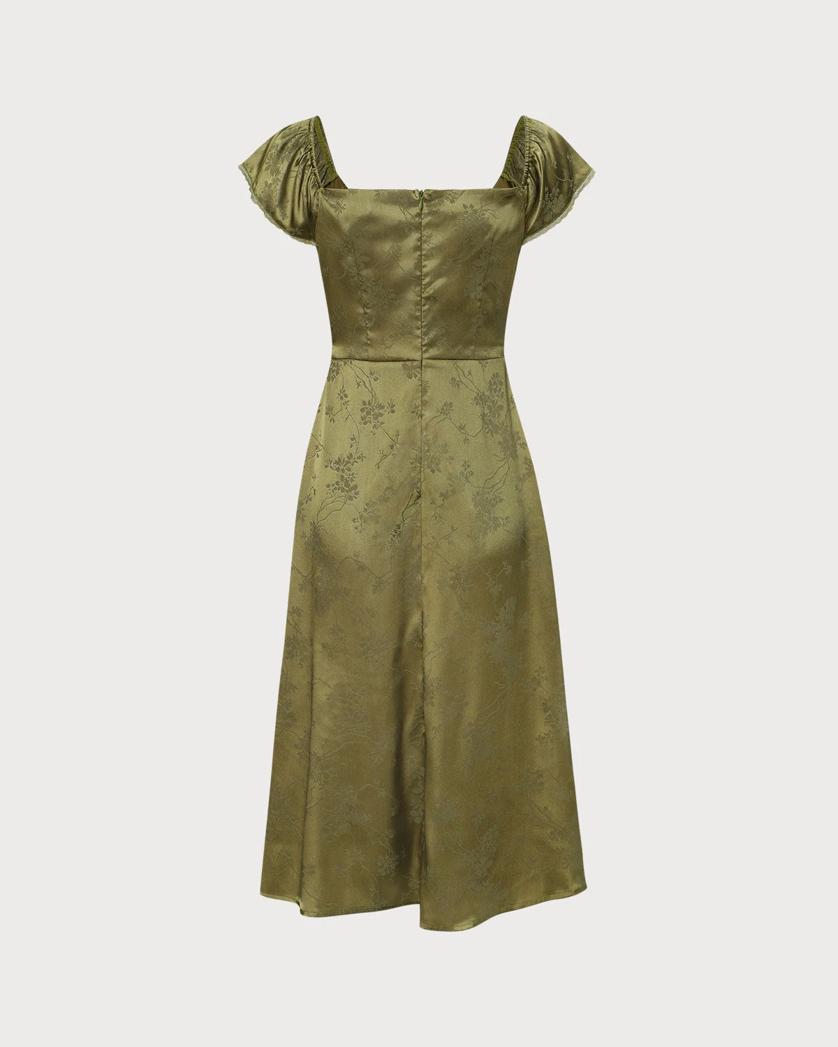 The Green Satin Jacquard Side Split Midi Dress 8 The Green Satin Jacquard Side Split Midi Dress - Image 8