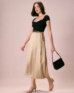 The Khaki Satin Lace-Up Wrap Midi Skirt 8 The Khaki Satin Lace-Up Wrap Midi Skirt -Deals Dress N Swimwear Store the satin lace up wrap skirt bottoms hiqbkh