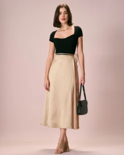 The Khaki Satin Lace-Up Wrap Midi Skirt 7 The Khaki Satin Lace-Up Wrap Midi Skirt -Deals Dress N Swimwear Store the satin lace up wrap skirt bottoms niku7h