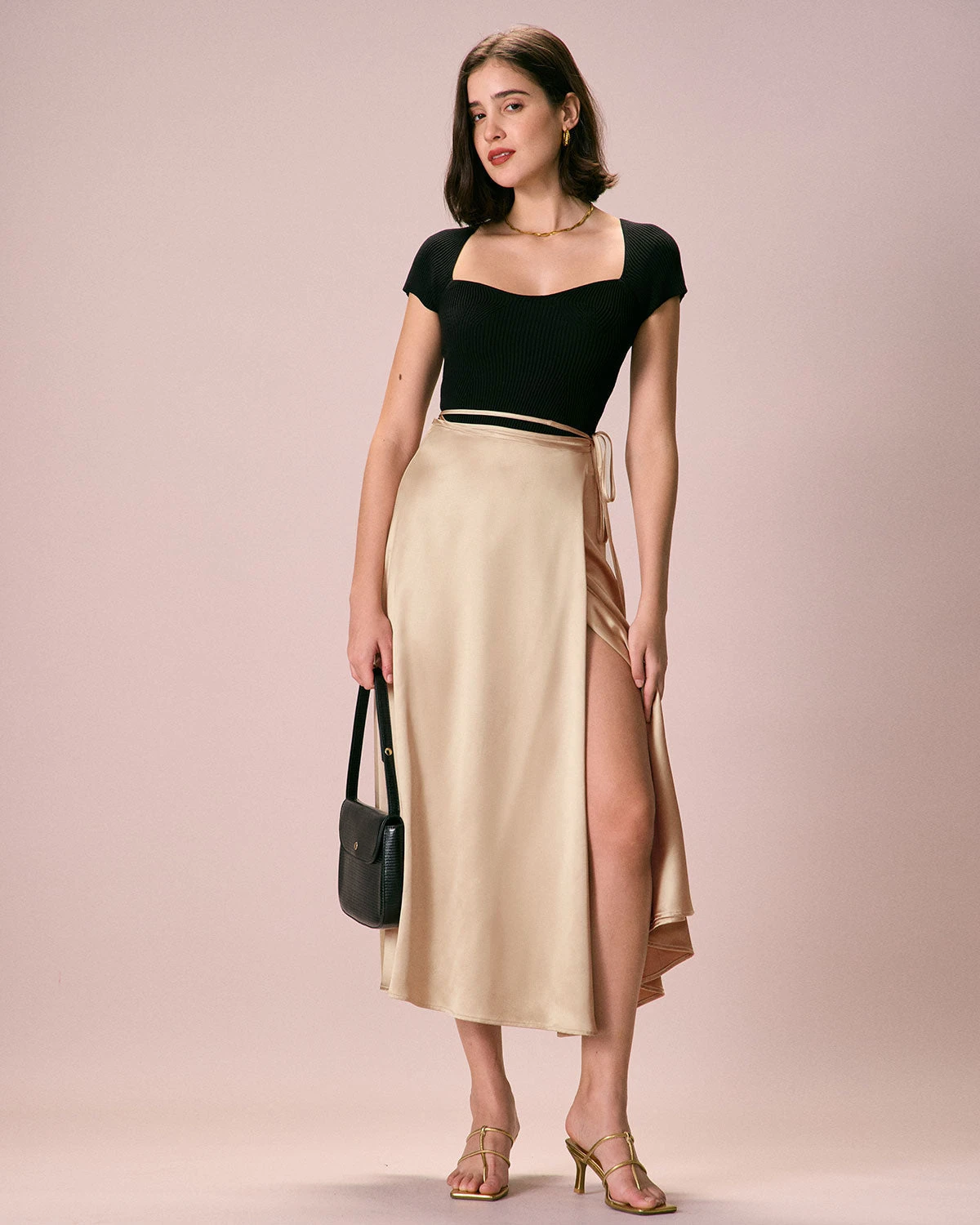 The Khaki Satin Lace-Up Wrap Midi Skirt 5 The Khaki Satin Lace-Up Wrap Midi Skirt - Image 5
