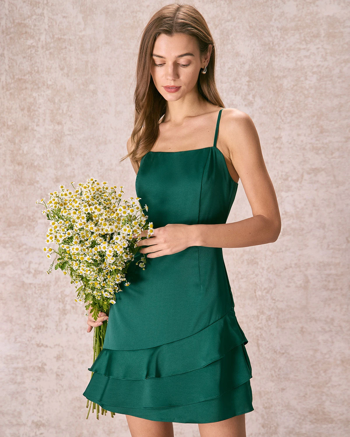 The Green Satin Ruffle Hem Slip Mini Dress 5 The Green Satin Ruffle Hem Slip Mini Dress - Image 5