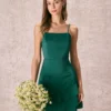 The Green Satin Ruffle Hem Slip Mini Dress