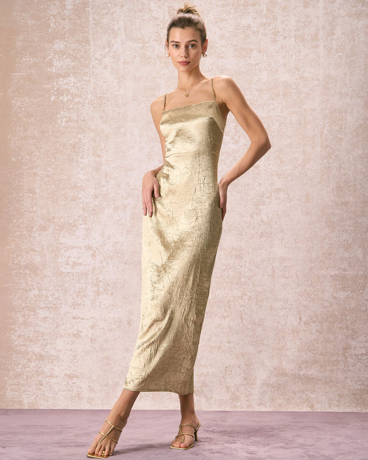 The Apricot Sleeveless Split Satin Maxi Dress 1 The Apricot Sleeveless Split Satin Maxi Dress