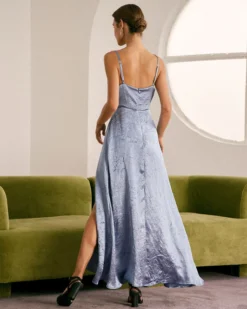 The Blue V Neck Satin Slit Slip Maxi Dress 9 The Blue V Neck Satin Slit Slip Maxi Dress -Deals Dress N Swimwear Store the satin v neck slit maxi dress dresses xdn3bn