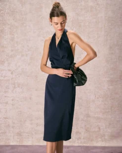 The Navy Halter Ruched Wrap Satin Midi Dress 10 The Navy Halter Ruched Wrap Satin Midi Dress -Deals Dress N Swimwear Store the satin wrap halter midi dress dresses uj5crm 351167a2 1144 4aeb 8dec 5927d6f2253b