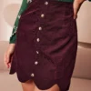 The Wine Red Scalloped Corduroy Mini Skirt