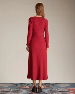 The Red Ribbed Side Split A-Line Maxi Dress -Deals Dress N Swimwear Store the side split ribbed dress dresses vx8grn