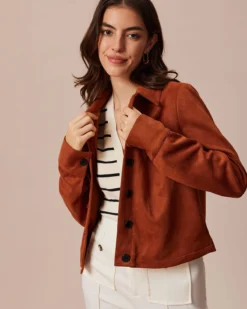 The Brown Single Breasted Suede Jacket -Deals Dress N Swimwear Store the single breasted suede jacket outerwear dwrkgd 223184