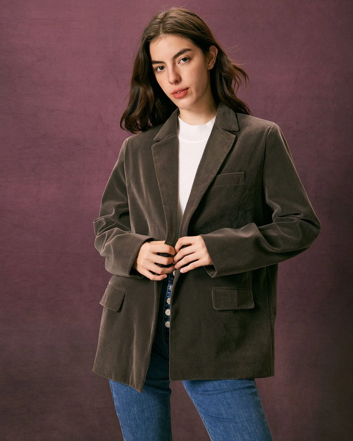 The Army Green Single Button Velvet Blazer 1 The Army Green Single Button Velvet Blazer