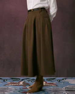 The Dark Coffee Slant Pocket Pleated Midi Skirt -Deals Dress N Swimwear Store the slant pocket pleated midi skirt bottoms hy72ky 466979