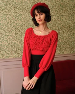 The Solid Ruched Lantern Sleeve Tee