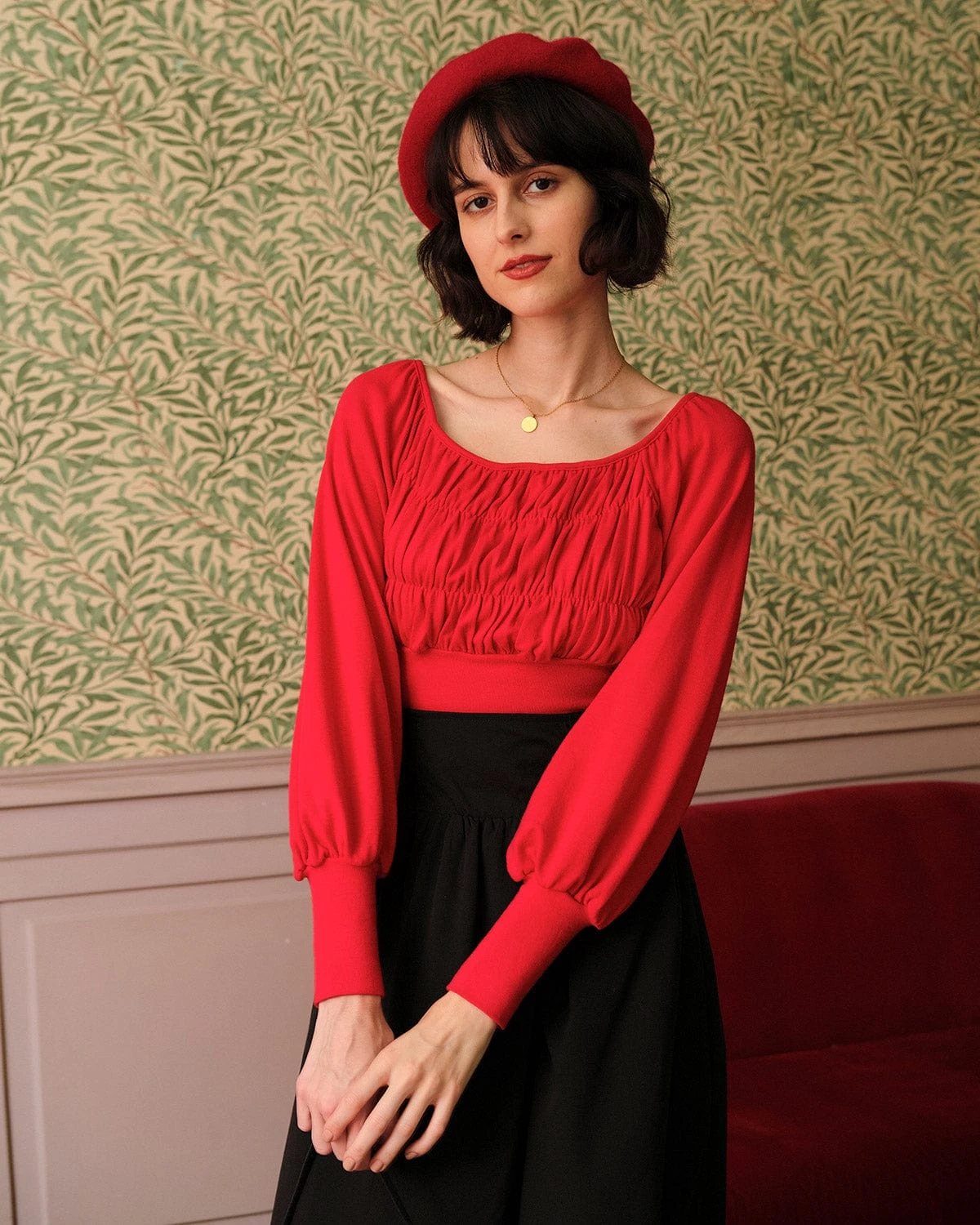 The Solid Ruched Lantern Sleeve Tee 1 The Solid Ruched Lantern Sleeve Tee