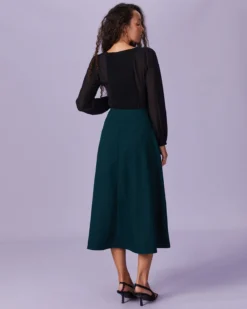 The Dark Green Double-breasted Midi Skirt 9 The Dark Green Double-breasted Midi Skirt -Deals Dress N Swimwear Store the solid double breasted midi skirt bottoms uo5osw 152217