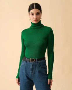The Solid Turtleneck Ribbed Sweater -Deals Dress N Swimwear Store the solid high neck knit top green tops prhcnq 376833