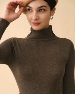 The Solid Turtleneck Ribbed Sweater -Deals Dress N Swimwear Store the solid high neck knit top tops eilnhu