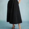 The Black High Waisted Pleated Midi Skirt