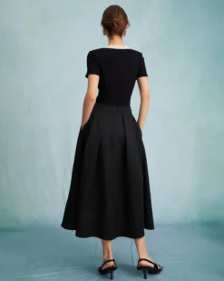 The Black High Waisted Pleated Midi Skirt -Deals Dress N Swimwear Store the solid pleated midi skirt bottoms k7scfs 888181