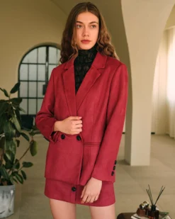The Collared Solid Single Button Suede Blazer 12 The Collared Solid Single Button Suede Blazer -Deals Dress N Swimwear Store the solid suede blazer dark red outerwear pbvjr0