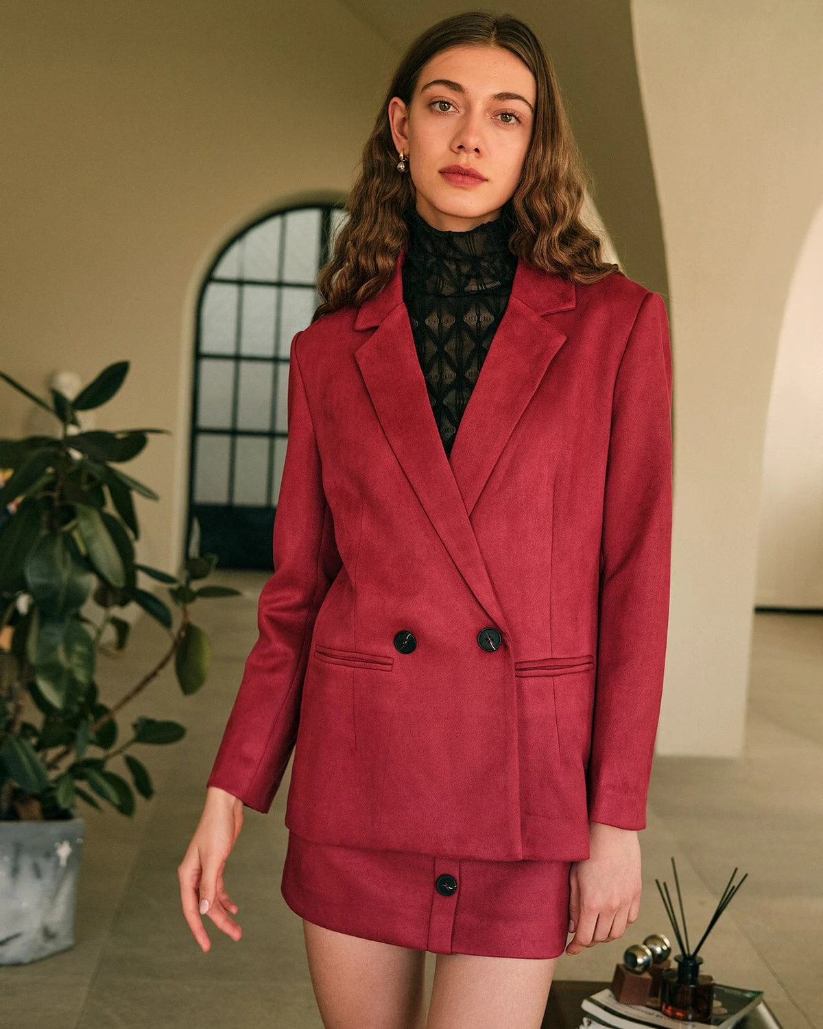 The Collared Solid Single Button Suede Blazer 1 The Collared Solid Single Button Suede Blazer