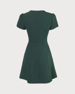 The Dark Green V Neck Button-up Shirt Mini Dress -Deals Dress N Swimwear Store the solid v neck shirt dress dresses fspccu