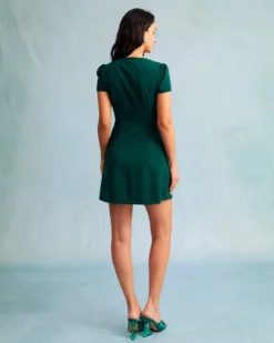 The Dark Green V Neck Button-up Shirt Mini Dress -Deals Dress N Swimwear Store the solid v neck shirt dress dresses t7pfk4 402148