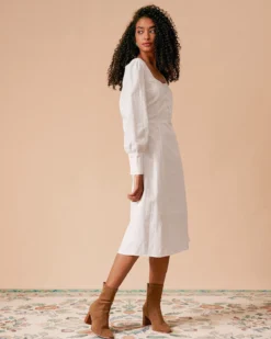 The White Solid Slit Long Sleeve Midi Dress 10 The White Solid Slit Long Sleeve Midi Dress -Deals Dress N Swimwear Store the split hem midi dress dresses h5ruyt