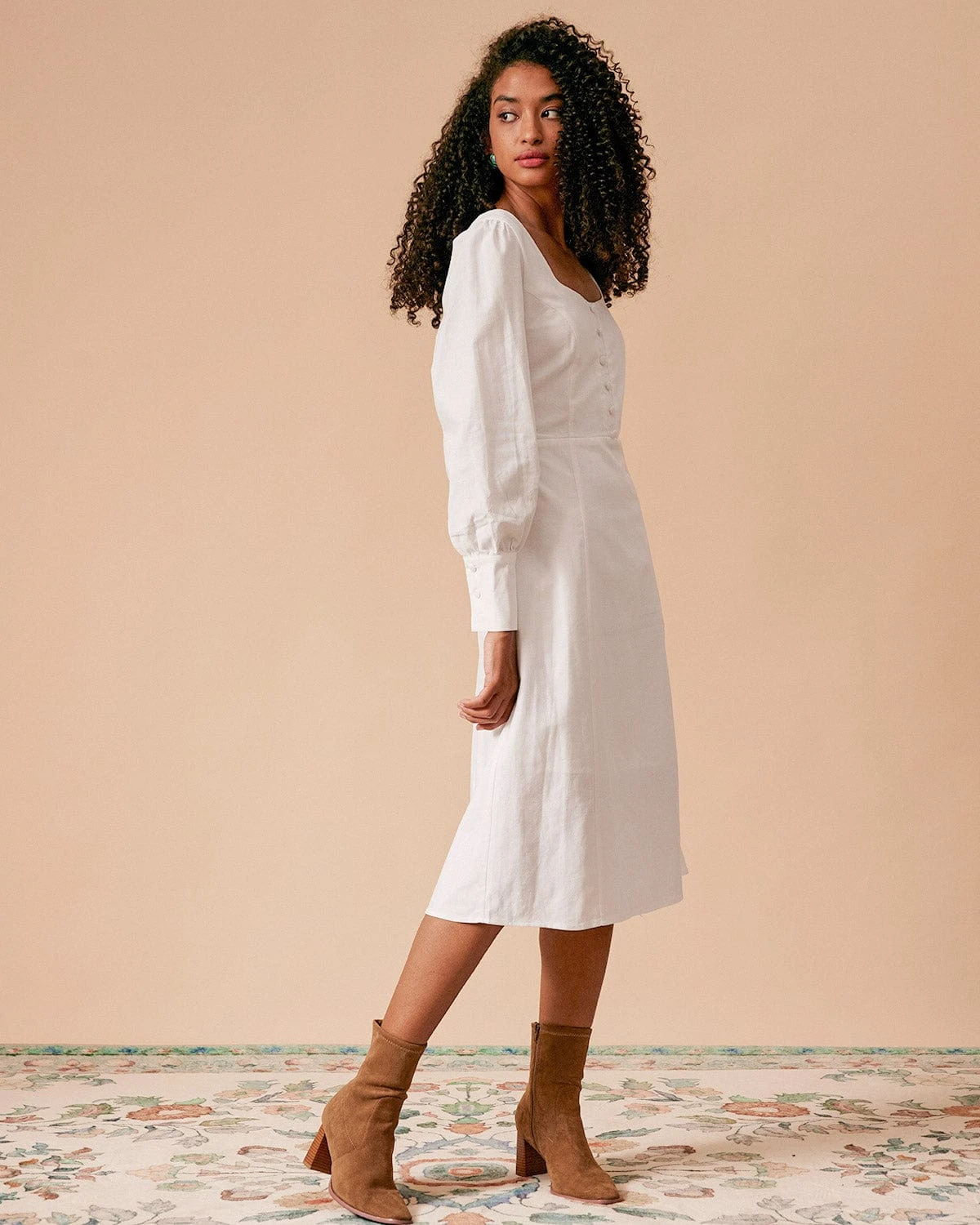 The White Solid Slit Long Sleeve Midi Dress 5 The White Solid Slit Long Sleeve Midi Dress - Image 5