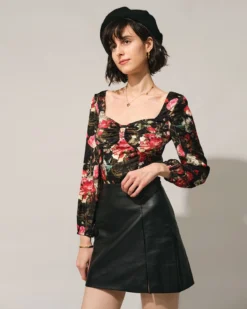 The Black Square Neck Floral Satin Blouse 8 The Black Square Neck Floral Satin Blouse -Deals Dress N Swimwear Store the square neck floral blouse black tops 8kyltz 521957