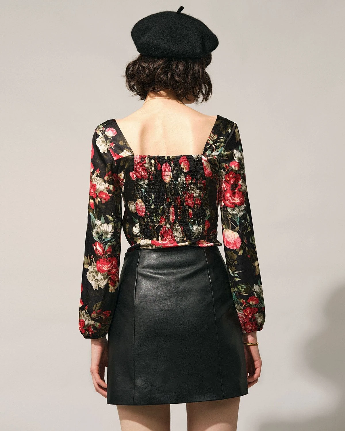 The Black Square Neck Floral Satin Blouse 5 The Black Square Neck Floral Satin Blouse - Image 5