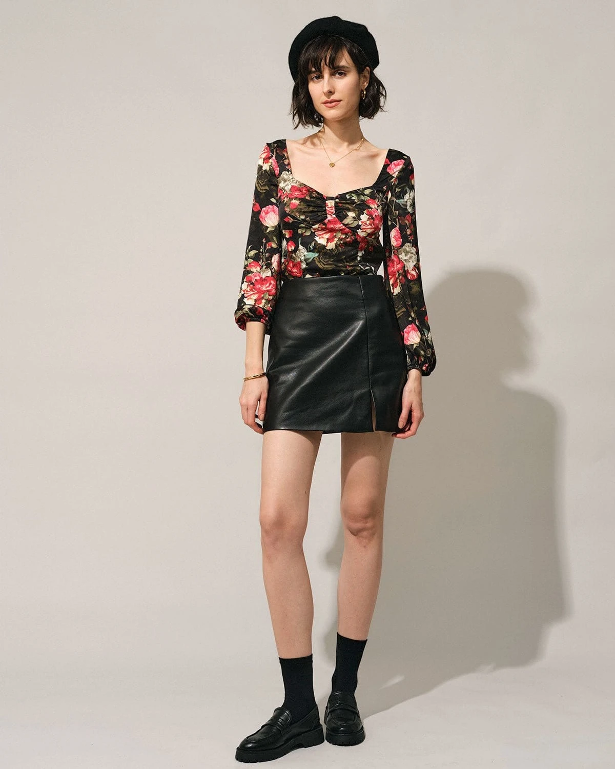 The Black Square Neck Floral Satin Blouse 4 The Black Square Neck Floral Satin Blouse - Image 4