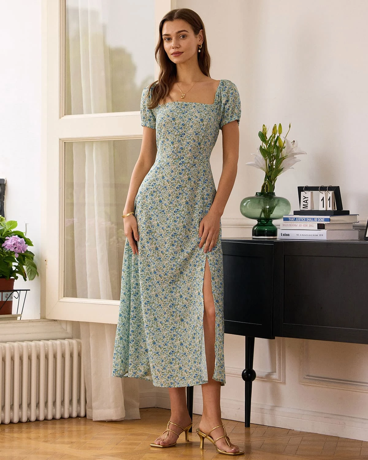 The Square Neck Floral Slit Maxi Dress 2 The Square Neck Floral Slit Maxi Dress - Image 2