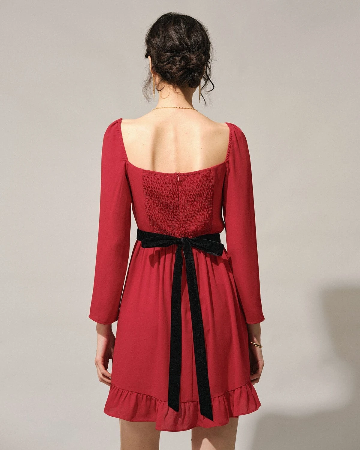 The Red Square Neck Flounce Long Sleeve Mini Dress 6 The Red Square Neck Flounce Long Sleeve Mini Dress - Image 6