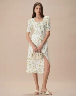 The White Square Neck Frill Trim Floral Midi Dress -Deals Dress N Swimwear Store the square neck frill trim floral midi dress white dresses skvhff