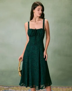 The Green Square Neck Jacquard Slit Midi Dress -Deals Dress N Swimwear Store the square neck jacquard slit midi dress dresses iwyqcr