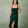 The Green Square Neck Jacquard Slit Midi Dress