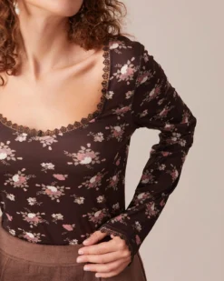 The Coffee Square Neck Floral Lace Trim Tee 9 The Coffee Square Neck Floral Lace Trim Tee -Deals Dress N Swimwear Store the square neck lace trim floral top tops 5qaioq 933144