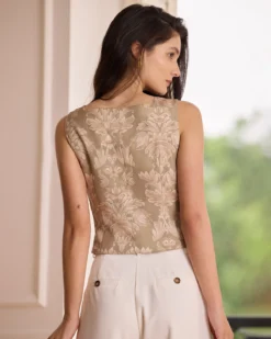 The Khaki Square Neck Lace-Up Floral Tank Top -Deals Dress N Swimwear Store the square neck lace up floral tank top tops bzy3ls