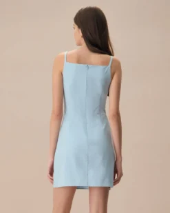 The Blue Square Neck Linen Slip Mini Dress -Deals Dress N Swimwear Store the square neck linen dress dresses bgmmvc