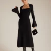 The Black Square Neck Flare Sleeve Midi Dress