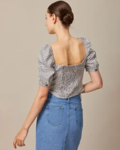 The Brown Square Neck Plaid Shirred Blouse -Deals Dress N Swimwear Store the square neck plaid blouse tops l669vj