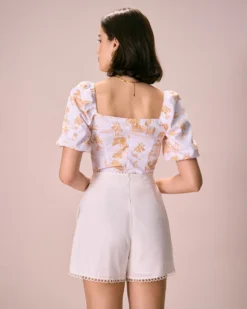 The White Square Neck Floral Puff Sleeve Blouse -Deals Dress N Swimwear Store the square neck puff sleeve blouse tops 4peaeo
